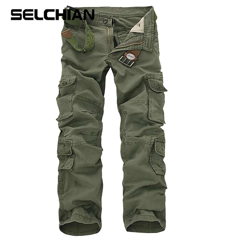 

Large Size 40 42 44 New Men Fashion Military Style Multi Pocket Cargo Pants Casual Straight Long Baggy Overalls Trousers