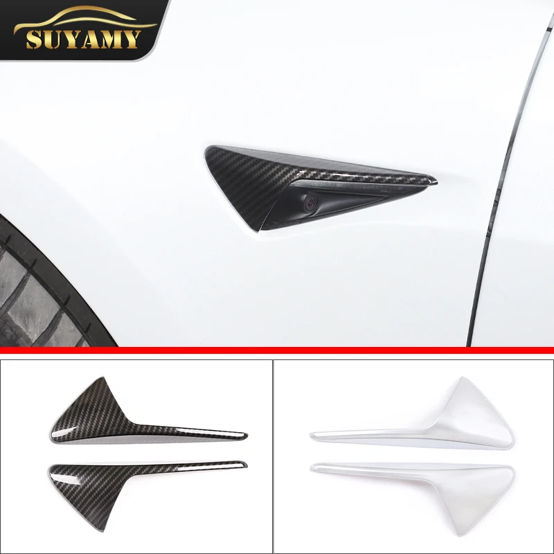 

2Pcs Side Camera Protection Covers Trim ABS Carbon Fiber Sticker For Tesla Model 3 2017-2021 Auto Exterior Accessaries