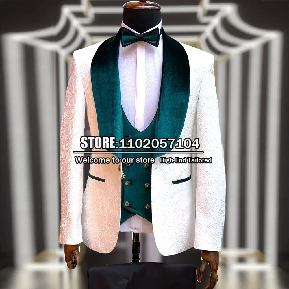 Formal Wedding Tuxedo Groom Wear Men Suits Jacquard Jacket+Vest+Pants 3 Pieces Trajes De Hombre De Vestir Elegantes Prom Dress