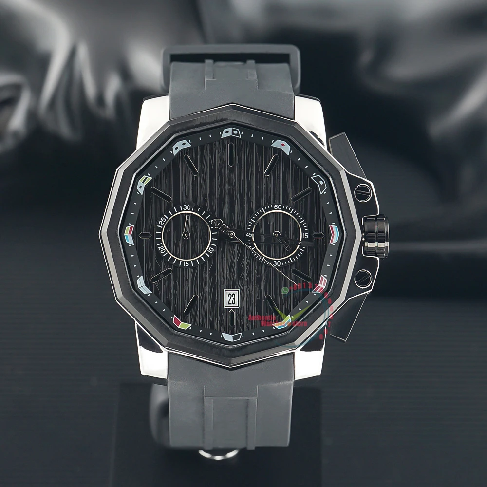 

2023 Top Leap Second Limited Edition Black Dial 48mm Quartz Chronograph Black Rubber Strap Men's Watch Reloj Hombre