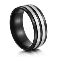 classic fashion black stainless steel grooved stripes rings for men women trendy cool ring jewelry gift party accessories