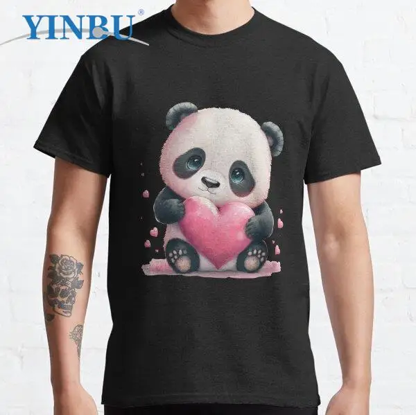 

Футболка YINBU мужская с принтом в виде милой панды и сердца, брендовая Высококачественная футболка с графическим рисунком