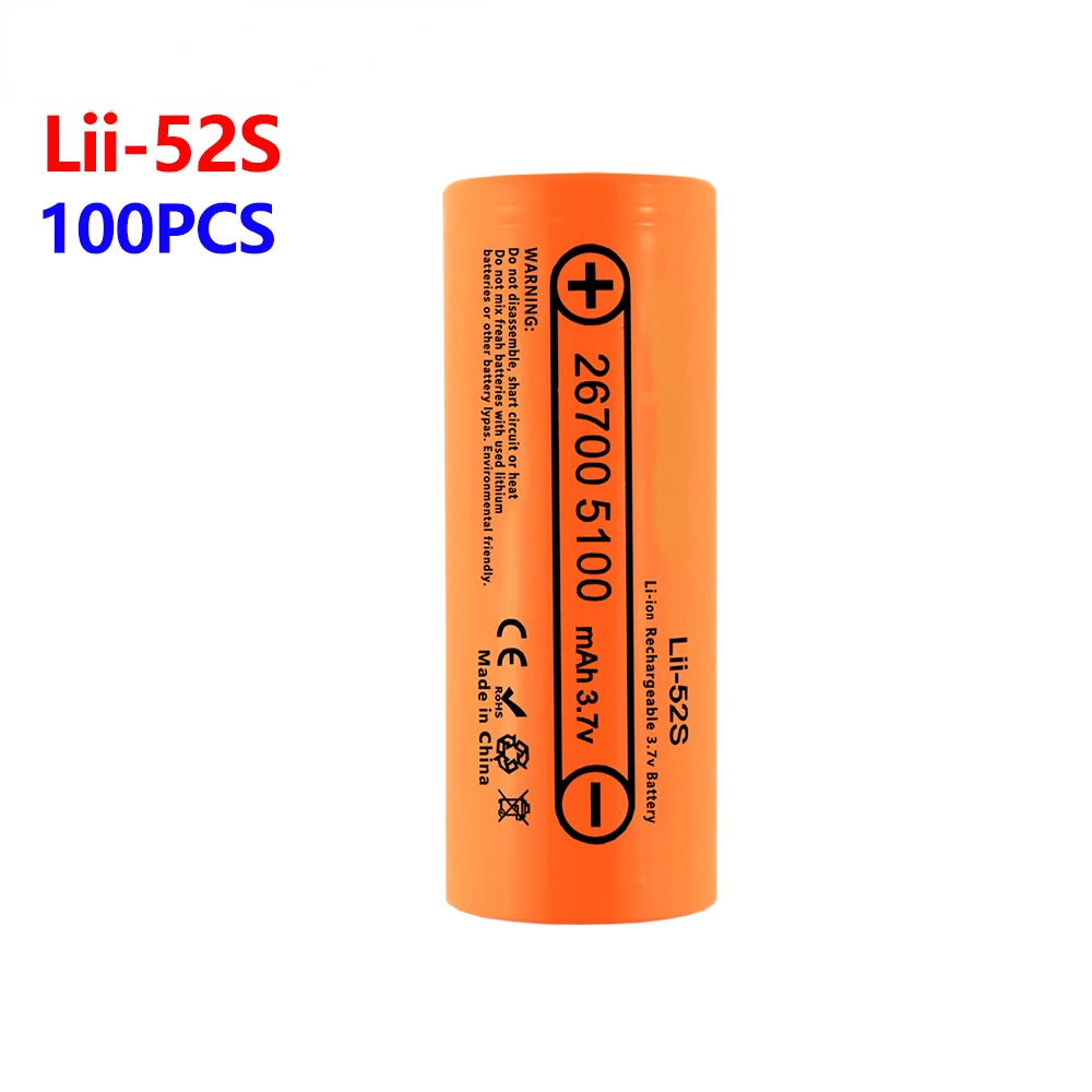 

100pcs Lii-52S 26700 5000mAh High Capacity 3.7v Lithium Battery For Flashlight Power Bank Li-ion Rechargeable Battery