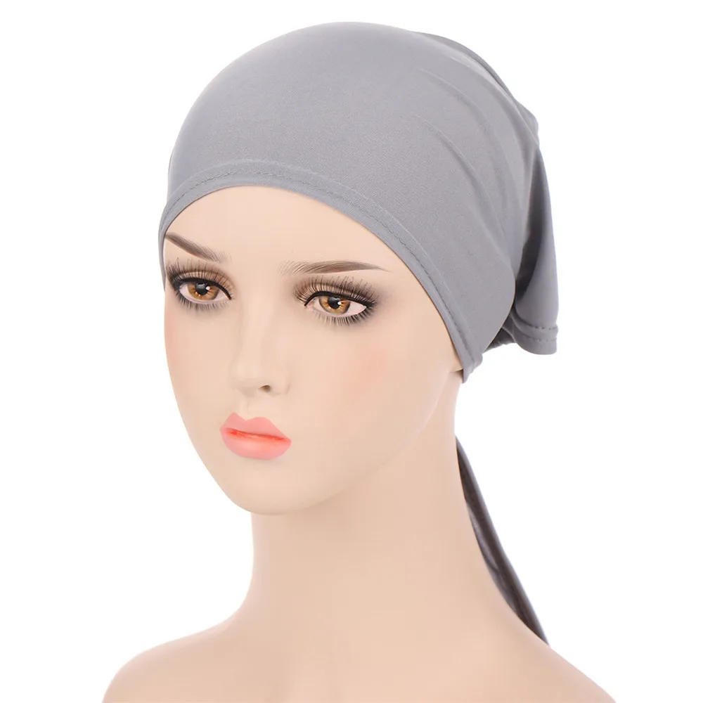 

Plain Women Muslim Elastic Hijab Inner Hat Underscarf Tie Back Chemo Cap Beanies Ninja Turbante Femme Bonnet Headcover Headwrap