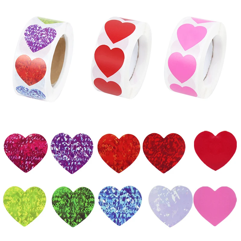 

500pcs/roll Love Heart Shaped Label Sticker Scrapbooking Stationery Sticker Gift Packaging Seal Labels Birthday Wedding Supplies