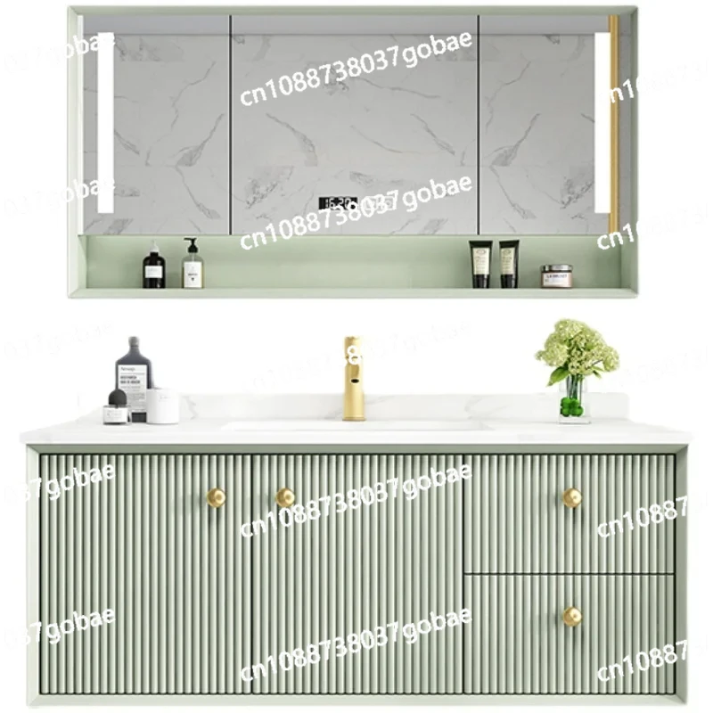 ZC Розовый шкаф для ванной комнаты Каменная плита Цельная раковина Умывальник