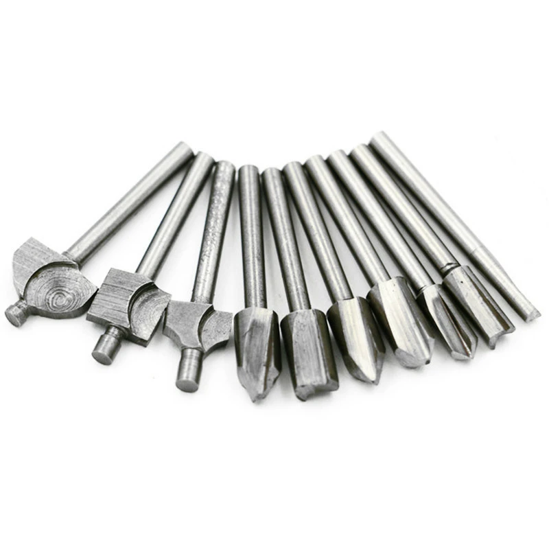 

10pcs 1/8" 3mm Shank Mini HSS Router Bit Fit Dremel Foredom Rotary Tool Set Woodworking Knife Edge Repair Carpenter Drill