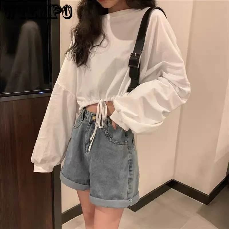 

WTEMPO Women T-shirt Open Umbilical Shirt Fashion Y2k Top Gothic Casual StreetWear All-match Vintage Harajuku Lady Clothing