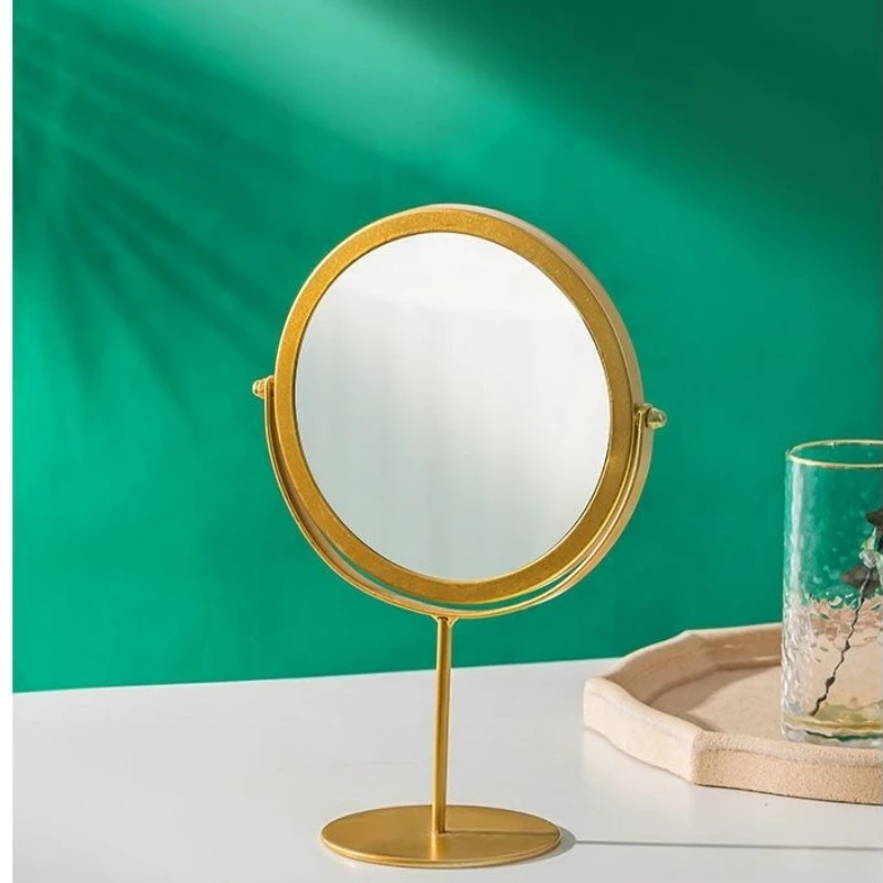 Ins Hot Table Mirror Metal Frame Cosmetic Mirror Table Decoration Standing Glass Mirror For Making Up Golden Plated Home Decor