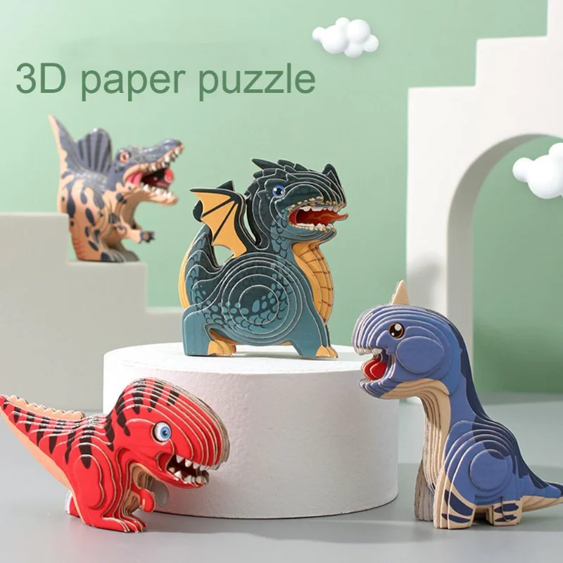 

Dinosaur 3D Paper Puzzle For Kids Educational Montessori Toys Funny DIY Manual Assembly Three-dimensional Model Toy For Boy Girl