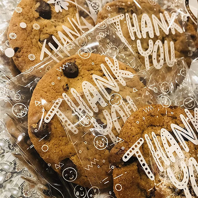 

100Pcs Transparent Thank You Candy Cookie Bags Self-Adhesive Biscuit Gift Packing Bag Wedding Birthday Party Supplies 10*10cm