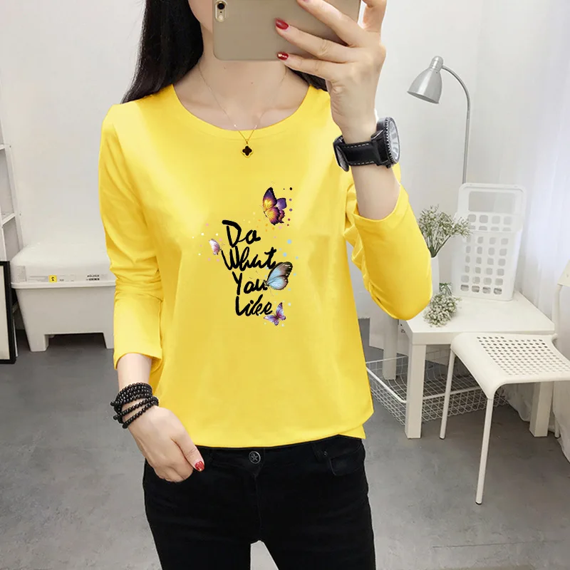 

Women's long-sleeved t-shirt autumn loose plus size top bottoming shirt GRAY22