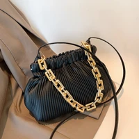 retro pleated bag womens 2022 spring western style ladies thick chain shoulder messenger bag fashion casual small square bag