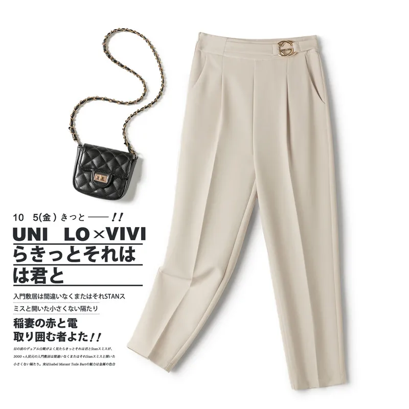 

High waist casual ninth pants women's 2022 spring Fashion hot sale elastic waist small feet suit pants Women's Clothing Bottoms