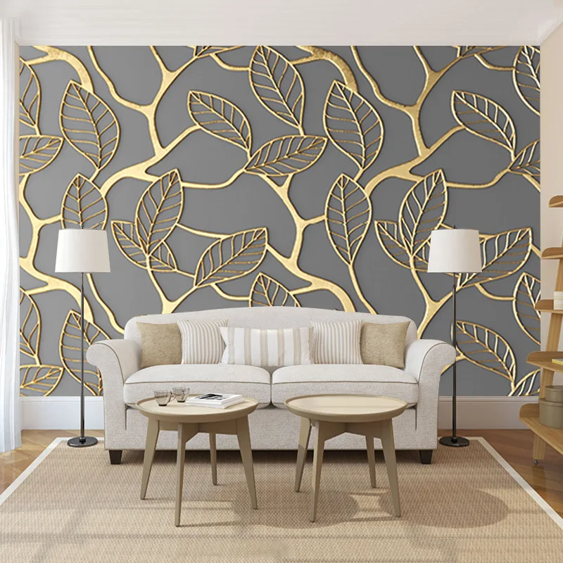

3D Wallpaper Luxury Nordic Style Embossed Leaves Mural Living Room TV Background Wall Wallpaper