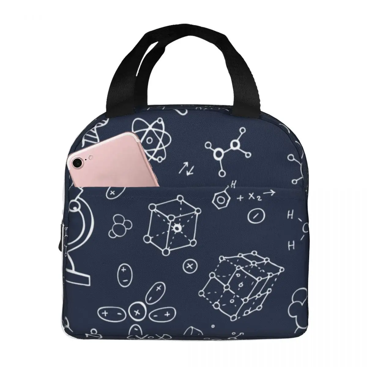 Science Chemistry Pattern Lunch Bags Portable Insulated Canvas Cooler Thermal Picnic Tote for Women Girl