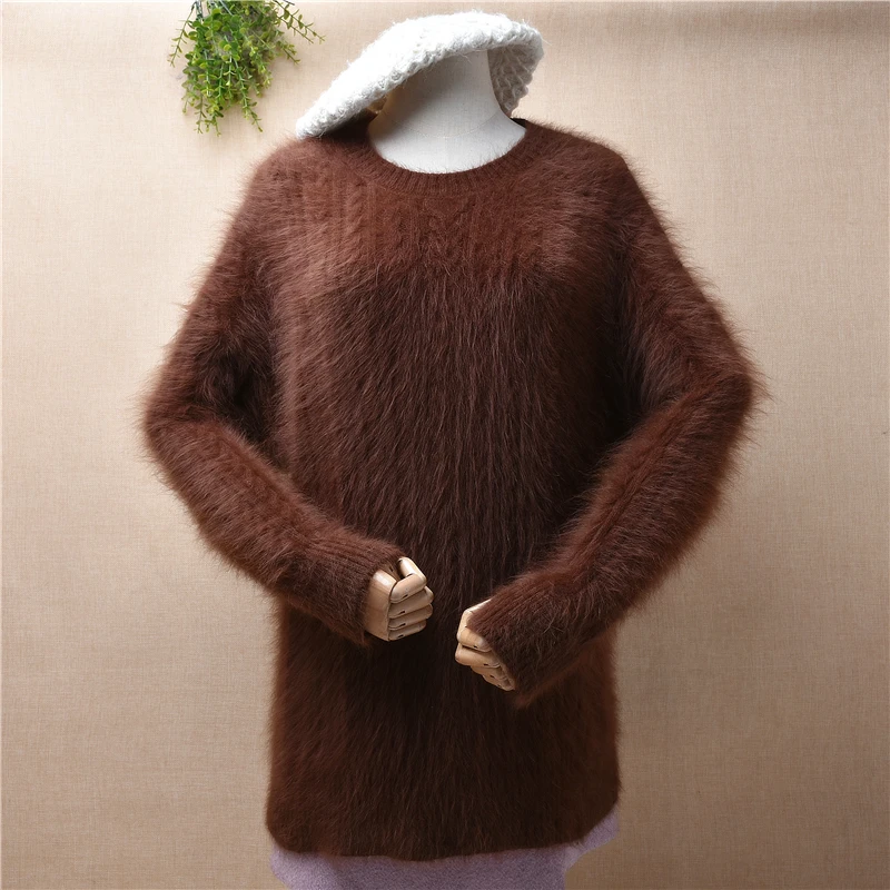 

Женский мягкий пушистый полосатый кашемировый вязаный пуловер с круглым вырезом из ангорской шерсти