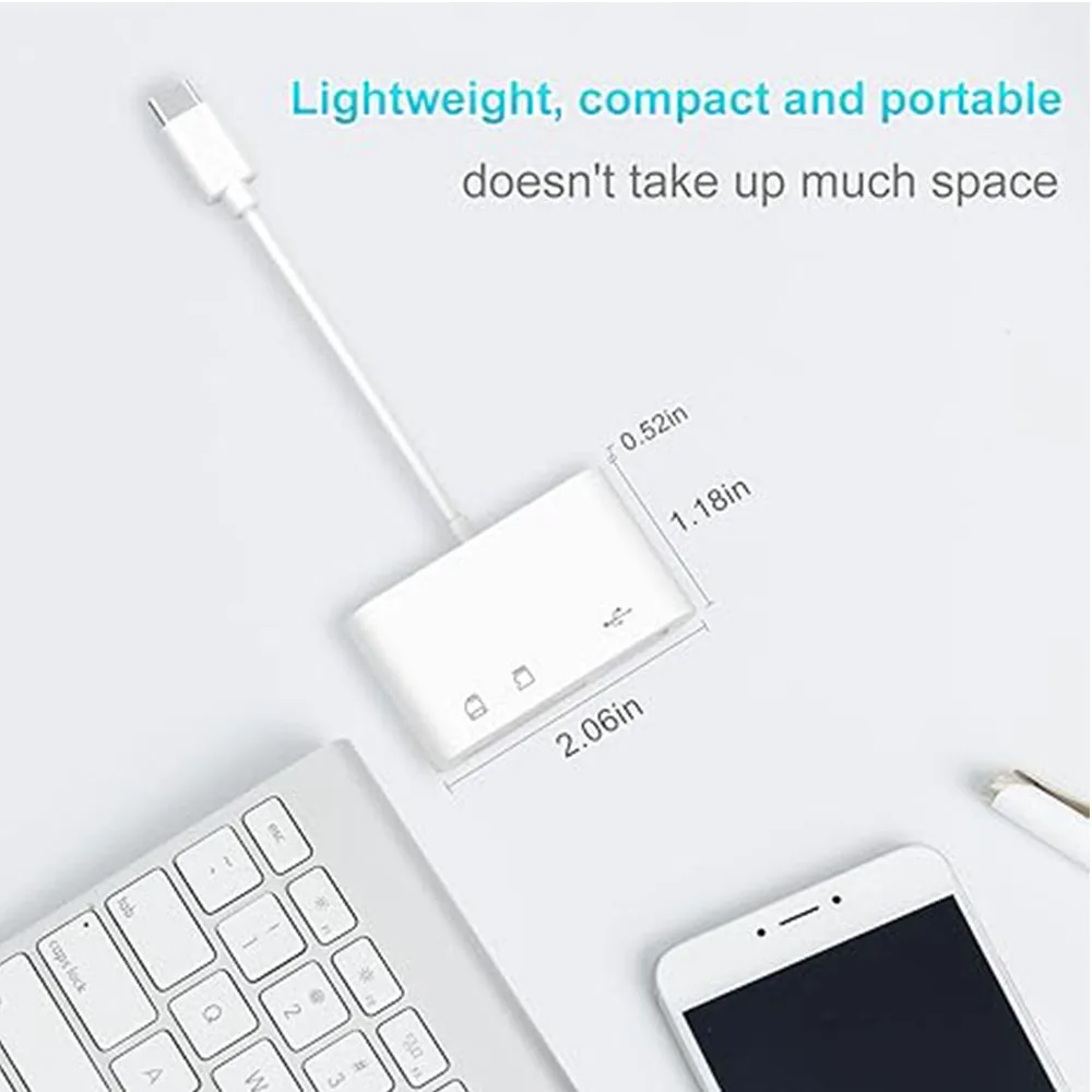 Адаптер USB Type-C 3-в-1 Устройство SD TF OTG C Для iPhone 16/15 Pro Max Plus Samsung Xiaomi — Чтения Карт Па...