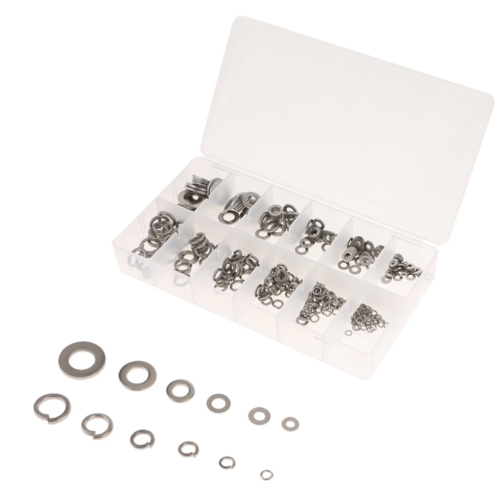 

350Pcs Stainless Steel Flat Spring Washers Assortment Set Washer