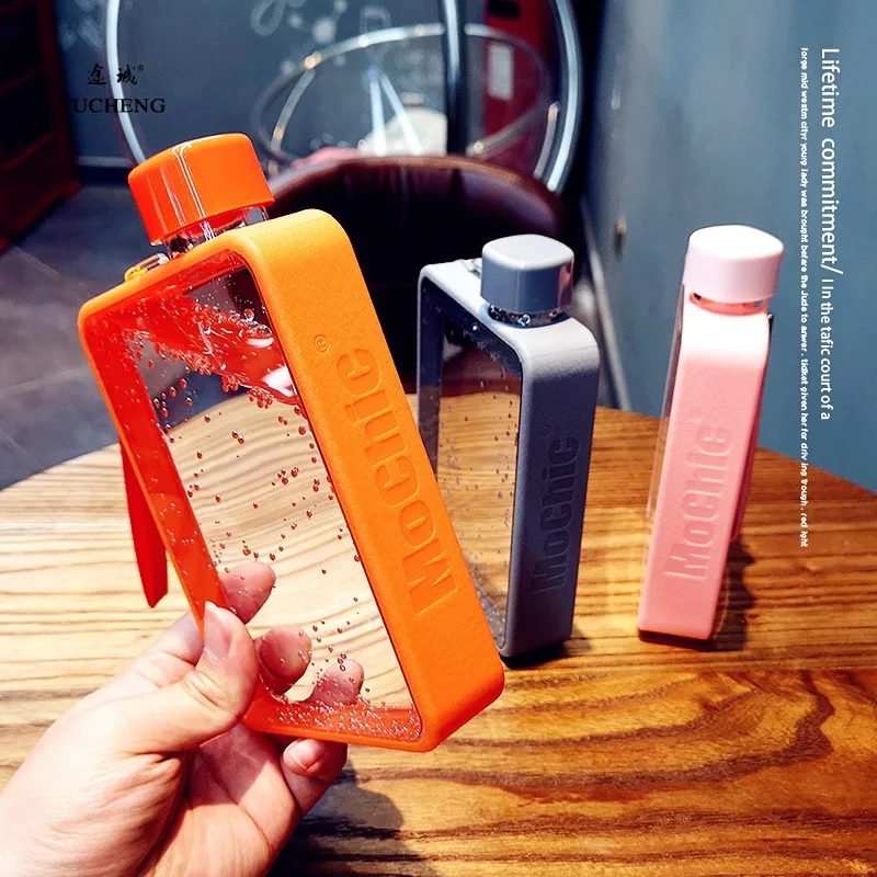 

Creative Flat Water Bottle Water Cup Portable Square Simple Transparent Water Bottle Travel Fitness Bicycle Sports Drink Bottle