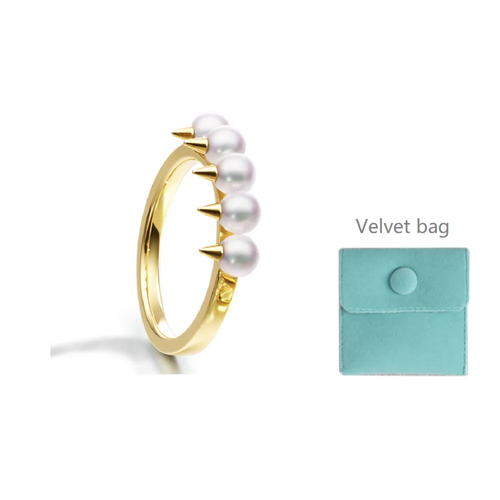 

Customized Gothic Devil Rivet Fresh Water Pearl Ring For Women Gold Luxury Quality Jewelry Korean Fashion Danger Tribe Girl Gift