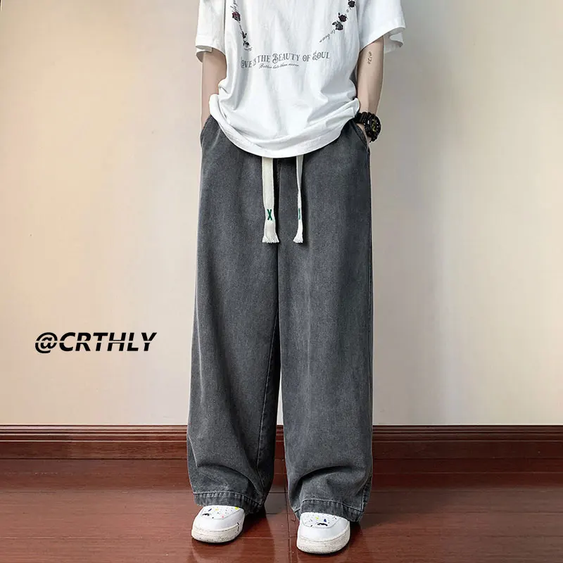 Ripped Casual Men Jeans Pants Straight Wide Leg Harajuku Oversize Streetwear Denim Trousers