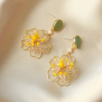 925 silver needle spring and summer yellow flower ladies earrings 2022 new trendy design fashion temperament earrings for women
