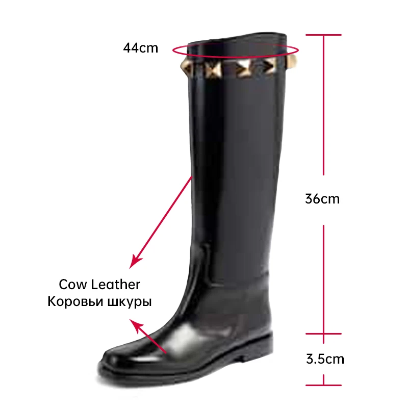 ODS Women Fall New Stud Black Leather Flat Knee High Boots Round Toe Rivets Solid Color Tall Luxury Designer Shoes Winter 414346