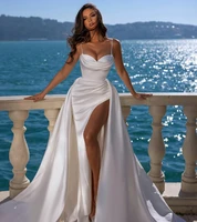 sexy long satin wedding dresses with slit mermaid sweetheart sweep train bridal dress wedding gowns vestido de noiva for women
