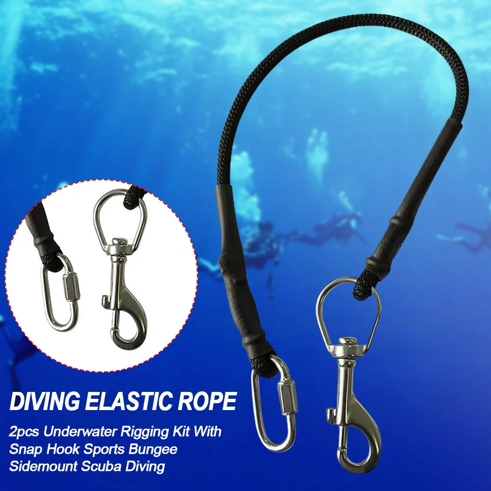 

2pcs Sidemount Stage Elastic Rope Universal Underwater Rigging Kit Band Scuba Diving With Snap Hook Bungee Tank Bottle Sports