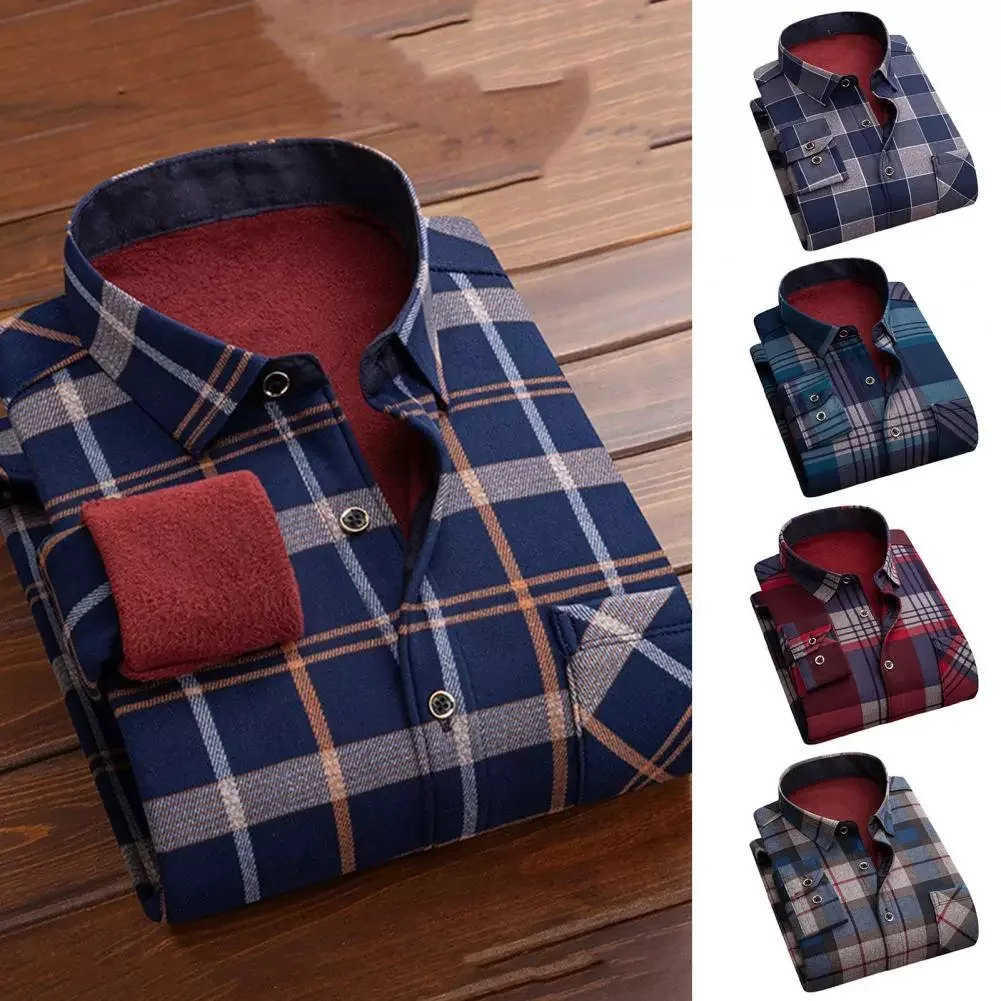 

Мужской флисовый кардиган в клетку, темно-синий Однобортный Теплый кардиган с отложным воротником, осенний кардиган для повседневного ноше...