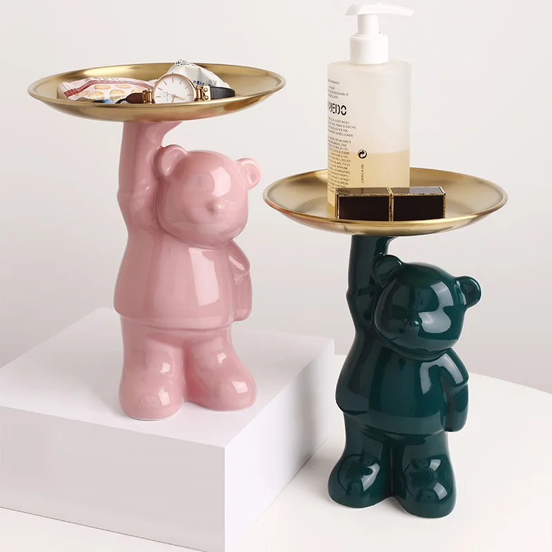 

Creative bear ceramic decoration porch key storage decoration living room TV cabinet desktop snack tray home decoration crafts