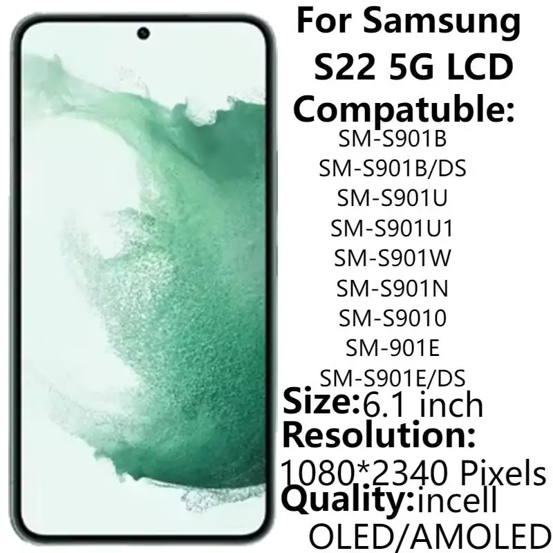 6 1 ''OLED для Samsung S22 5G ЖК-дисплей с рамкой SM-S901B S901U цифровым преобразователем