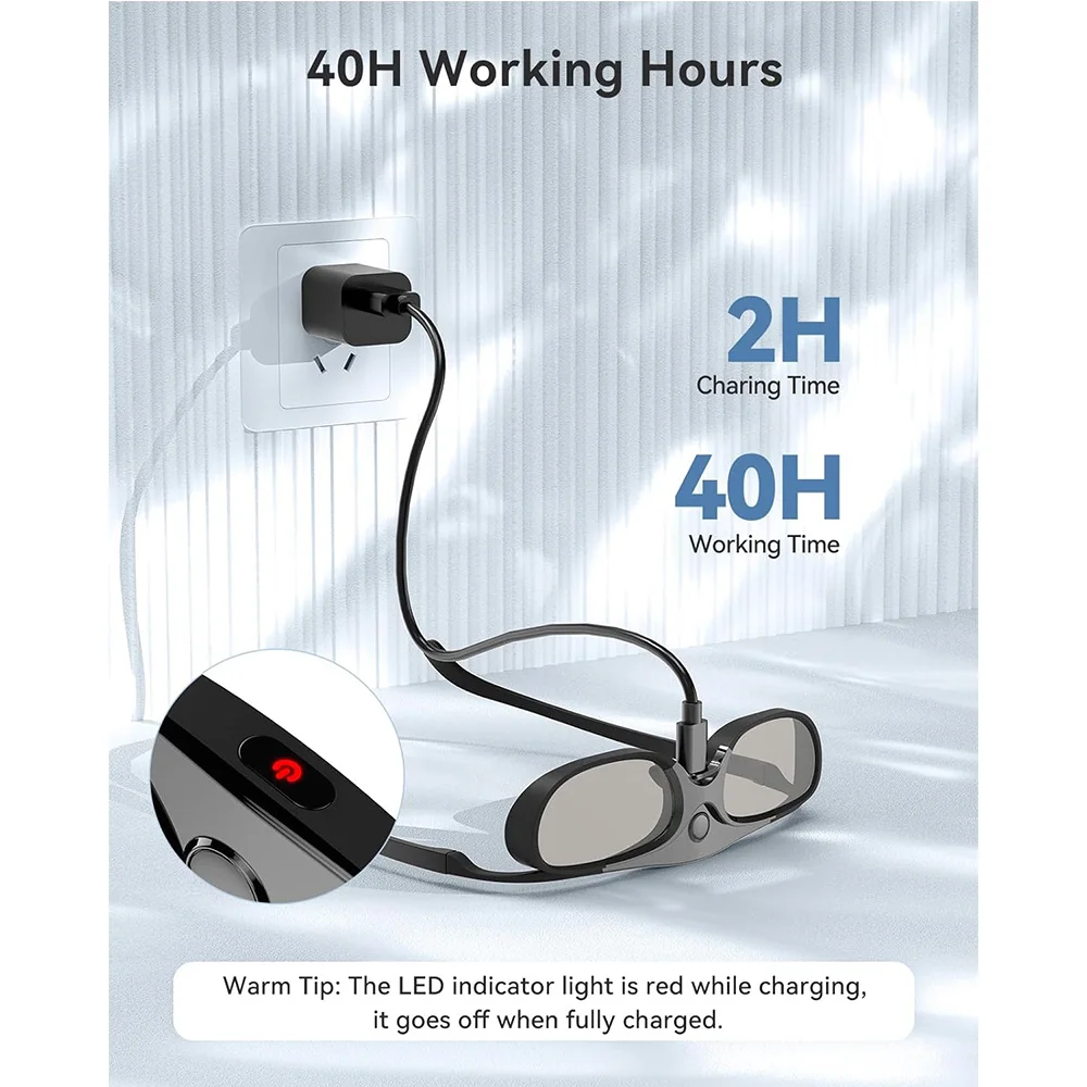 1pc 3D Glasses Black Active Shutter for Epson Projector TDG-BT500A TDG-BT400A TY-ER3D5MA Rechargeable 40Hours Working Time