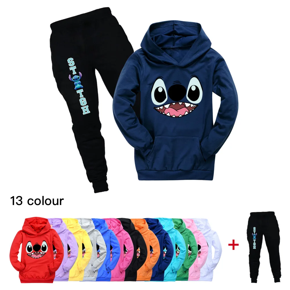 

2022 Disney Cartoon Print Kids Clothing Set Baby Girl Fashion Tracksuit Hoodie Sweatshirt + Pants 2 Pieces