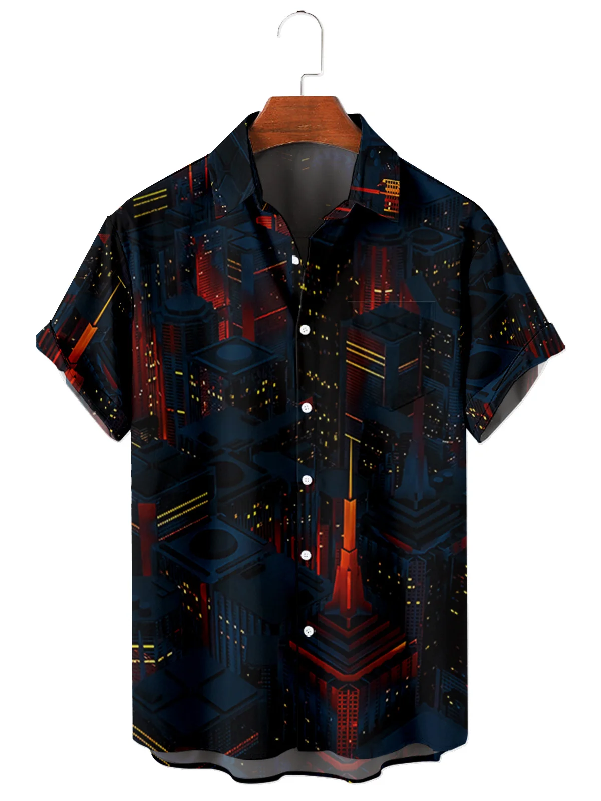 2022 Summer Beach Casual Men's Short Sleeve Lapel Shirt Plus Size City High Waist 3D Printed Men's Top with Pockets