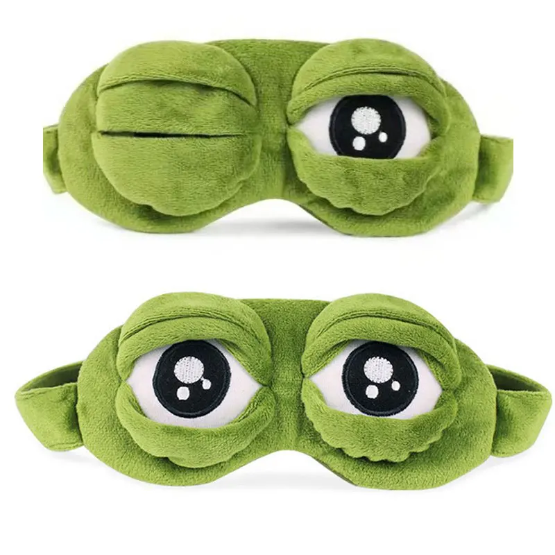 Funny Creative Pepe the Frog Sad Frog 3D Eye Mask Cover Cartoon Soft Plush Sleeping Mask Green