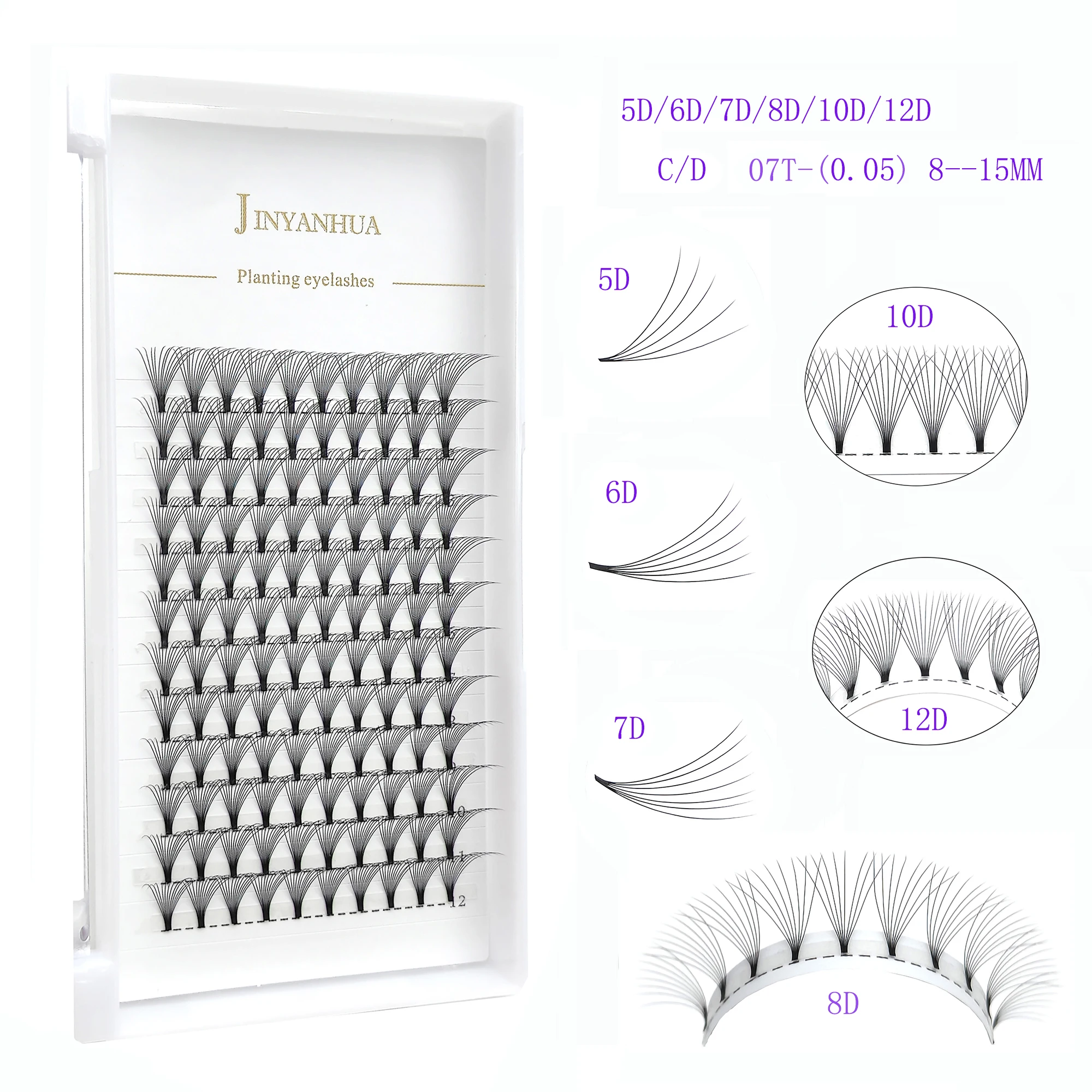 

5D 6D 7D 8D 10D 12D Premade Russian Volume Fan Short Stem Individual Eyelash Extension 0.05 Thickness Faux Mink Wide Fans Lashes