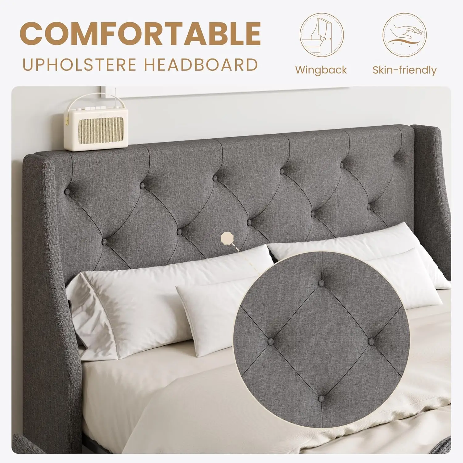 Мягкий каркас кровати размера queen-size на платформе с 4 ящиками для хранения и