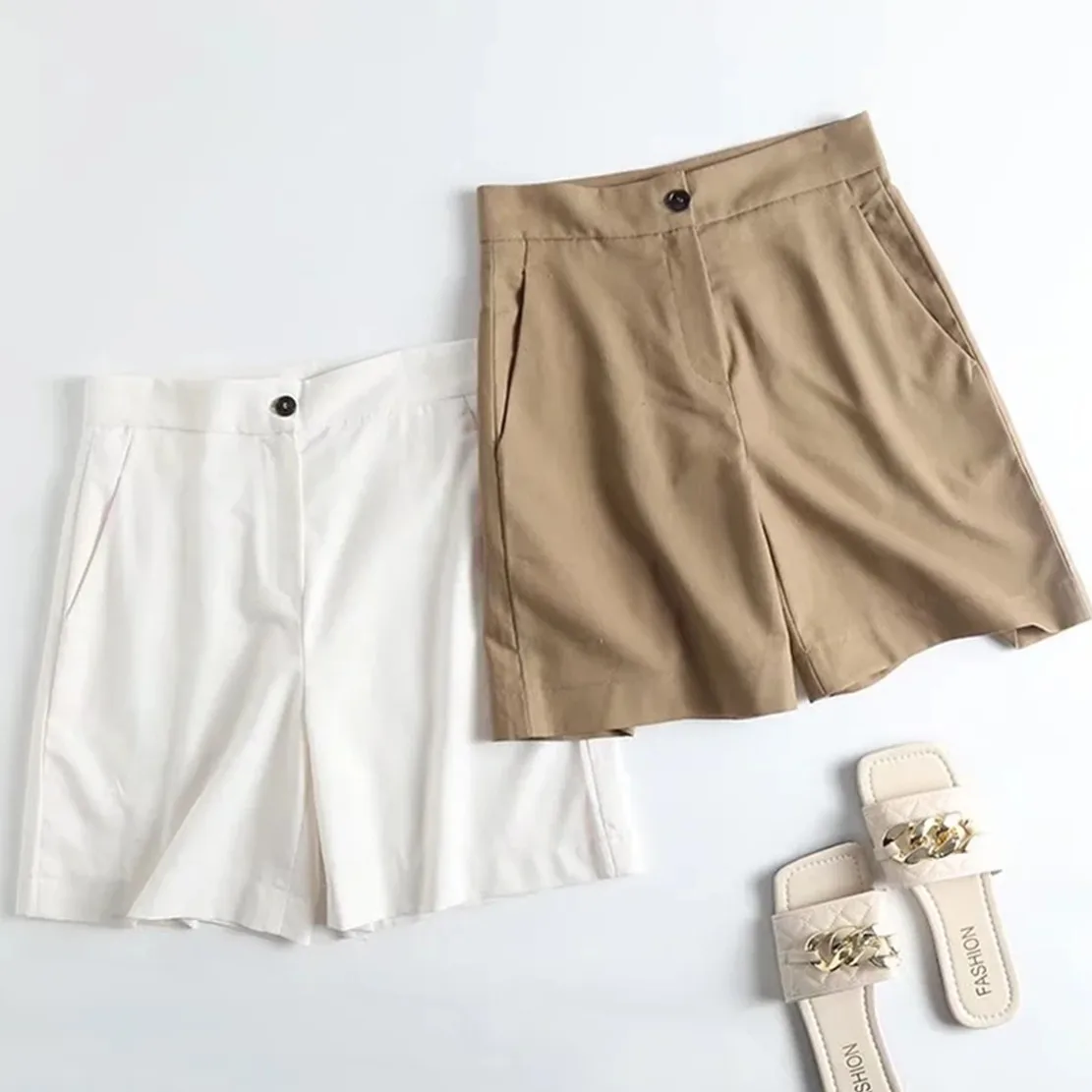 Elmsk England Style Indie Folk Vintage High Waist Straight Loose Bermuda Casual Cotton Linen Shorts Women