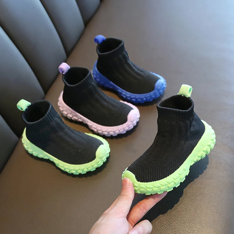 

TX18 Spring Autumn Children High Tops Kniting Breathable Sock Shoes Boys Girls Ankle Boots Soft Bottom Cozy Kids Training Shoes