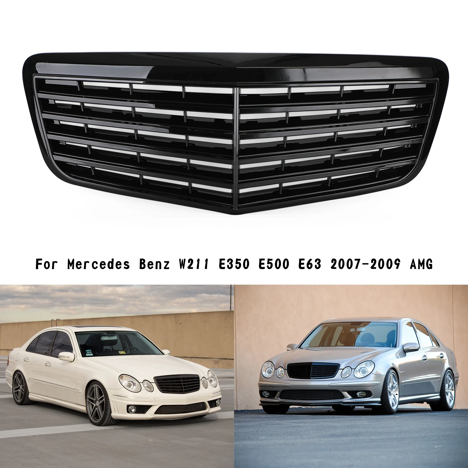 

Artudatech Front Bumper Grille Grill Fit For Mercedes Benz W211 E350 500 07-09 AMG Gloss Black