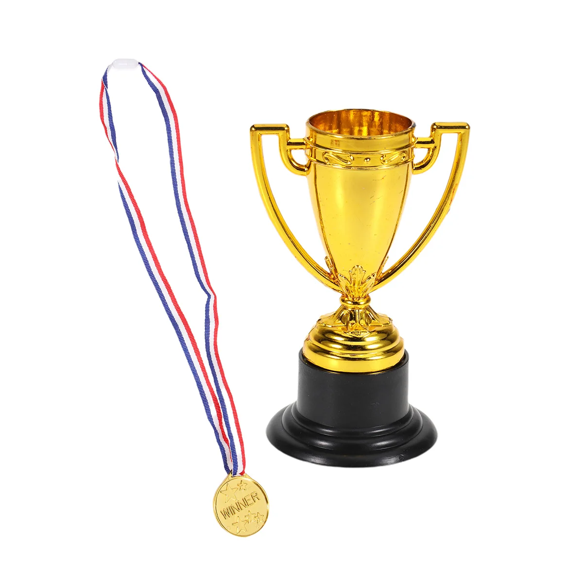 

8Pcs Trophy Cups and 8Pcs Medals, Trophies Golden Metallic Bulk Trophies and Medals for Graduation Parties, Sports Tournaments,