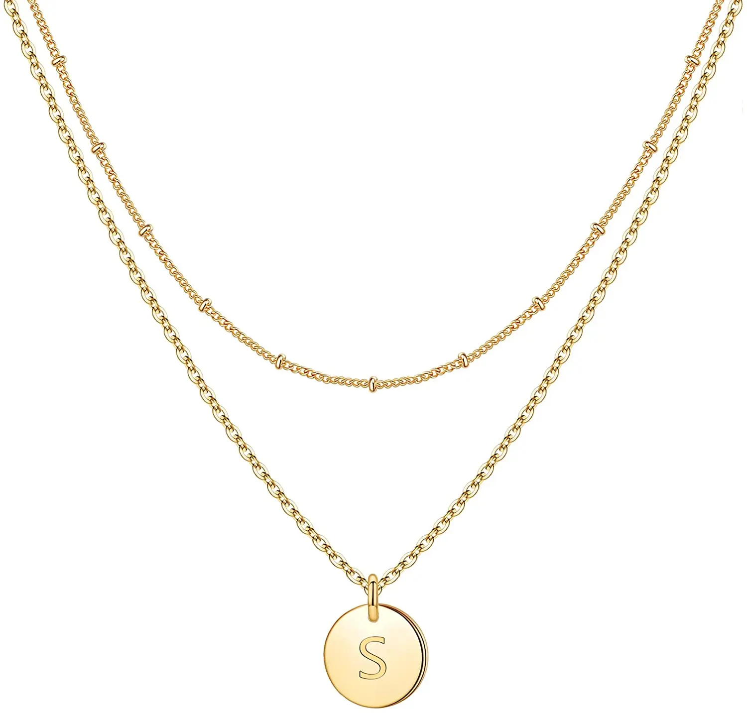 

Gold Initial Necklace for Women 14K Gold Double Side Engraved Hammered Gold Coin Necklace Layered Necklaces Teen Girl Jewelry