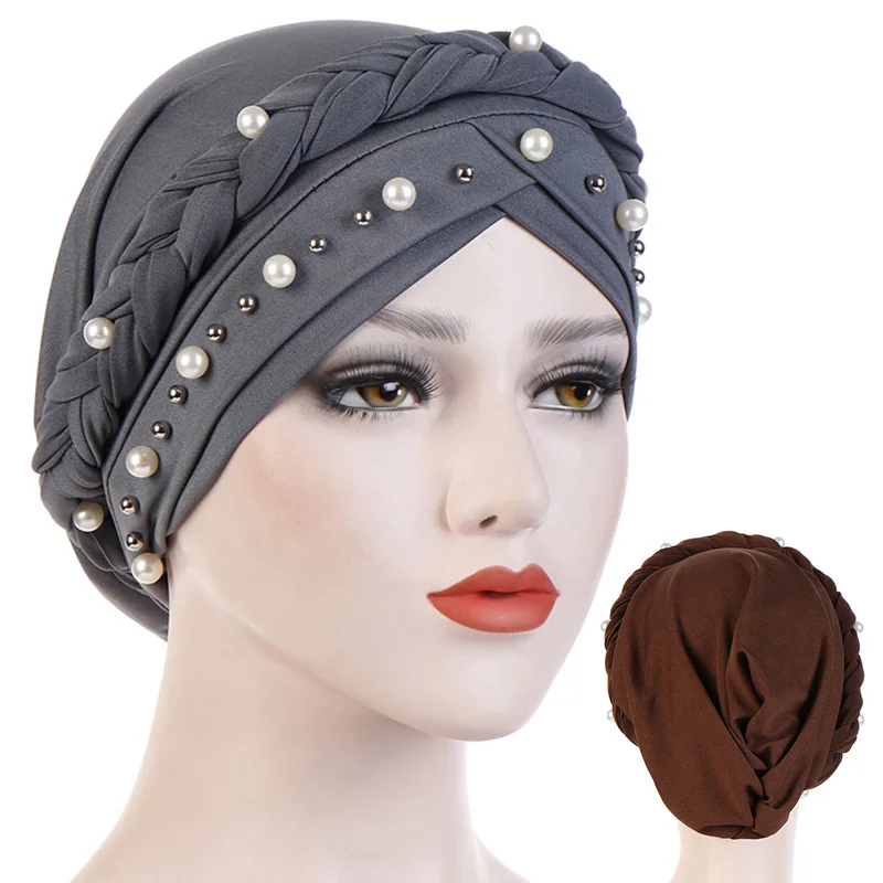 

Головной платок для мусульманских женщин, однотонная женская флисовая шляпа, женский разноцветный шарф с искусственным жемчугом
