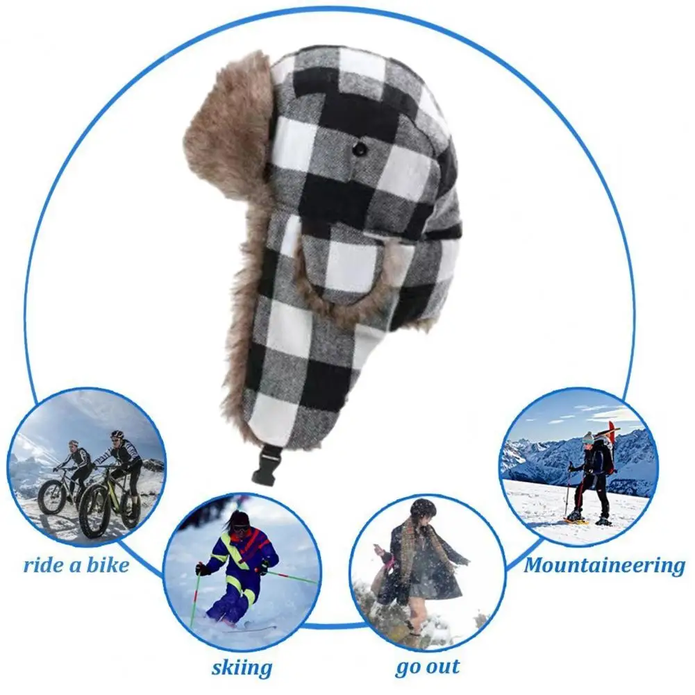 

Cozy Ear Warmer Hat Stylish Plaid Hat Warm Outdoor Ear Protection for Men Women Trendy Winter Hat for Cold Weather Comfort