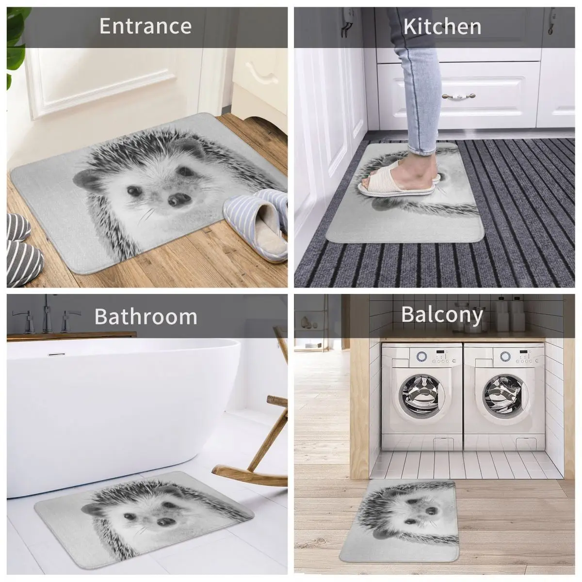 Дверной коврик еж черный белый Декор 3D ковер для ванной нескользящий вход