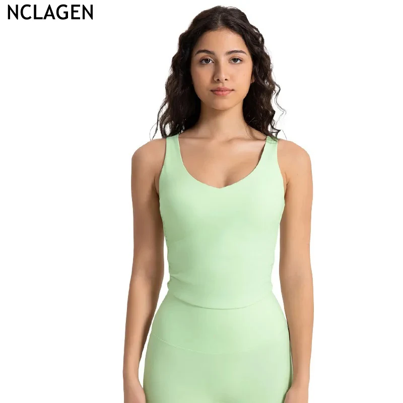 

NCLAGEN Yoga Tank Top For Women's Chest Cushion Breathable Slim Sports Bra Gym Workout Dry Fit Push-up High Elastic Fitness Vest