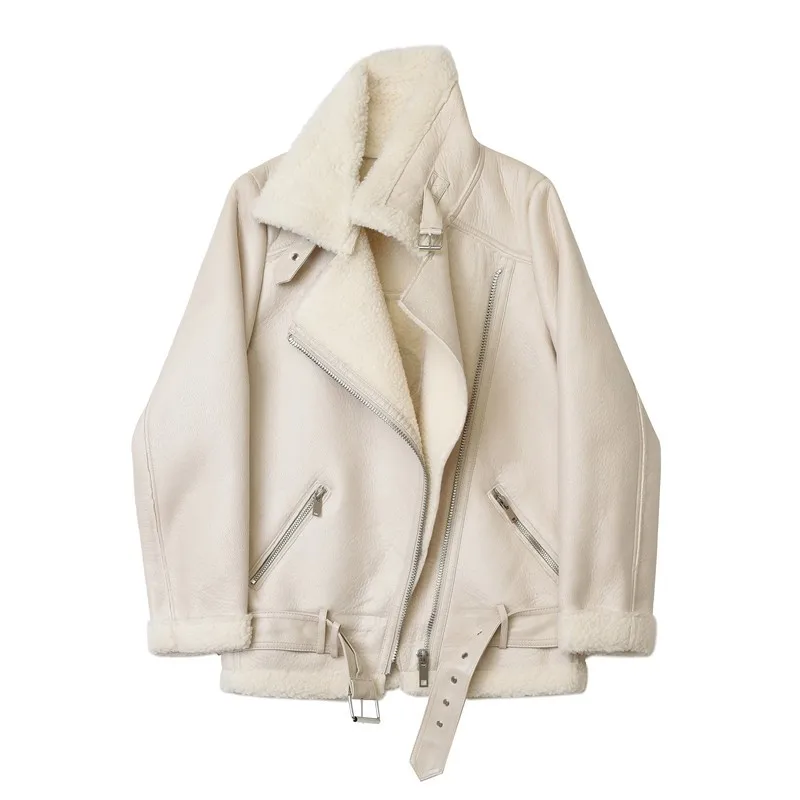 

Женская куртка из синтетической овчины, толстое теплое пальто с поясом и молнией, зима 2023