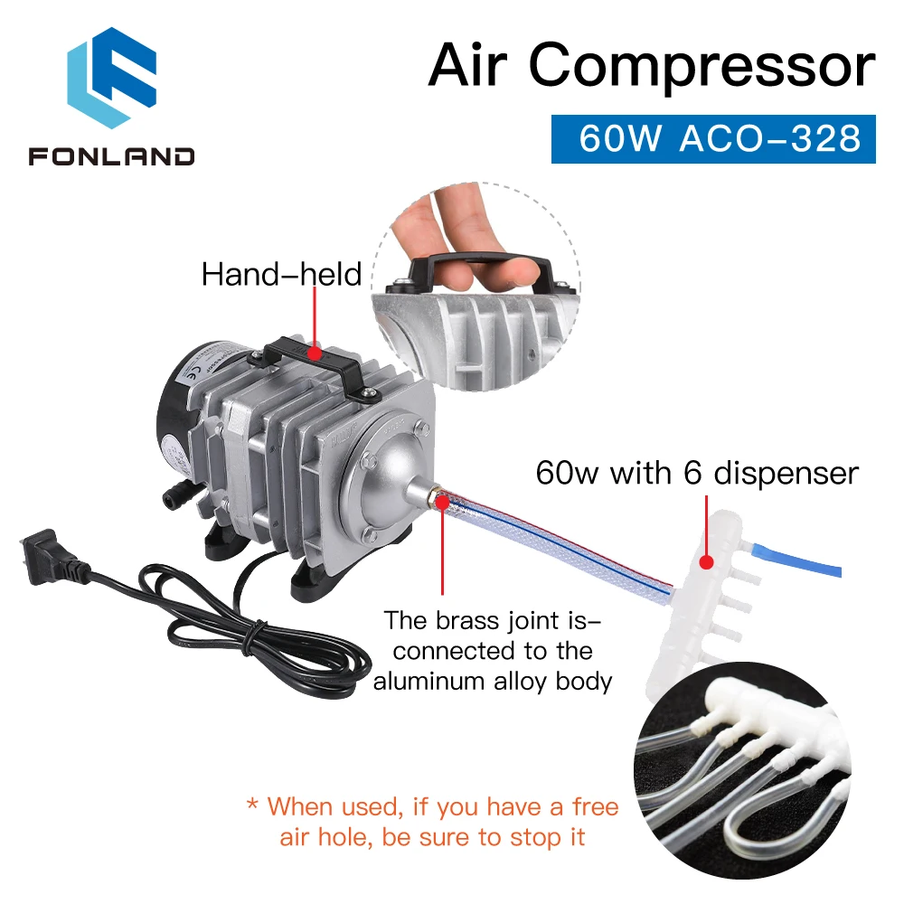 FONLAND ACO-328 60W Air Compressor Electrical Magnetic Air Pump for CO2 Laser Engraving Cutting Machine enlarge
